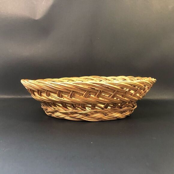 vintage loose weave rattan wicker basket oval shape shallow wall collage gallery - Picture 4 of 6